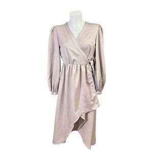 Express‎ Pink Blush High Low Wrap Midi Dress Puff Long Sleeves size S/M
